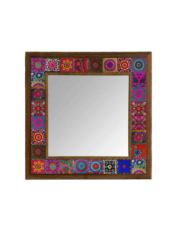 Настенное зеркало с каменной мозаикой 43x43 розово-коричневого цвета