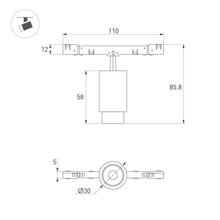 Трековый магнитный светильник Arlight MAG-MICROCOSM-SPOT-ZOOM-R30-2W Warm3000 (WH, 15-45 deg, 24V) (IP20 Металл) 051804