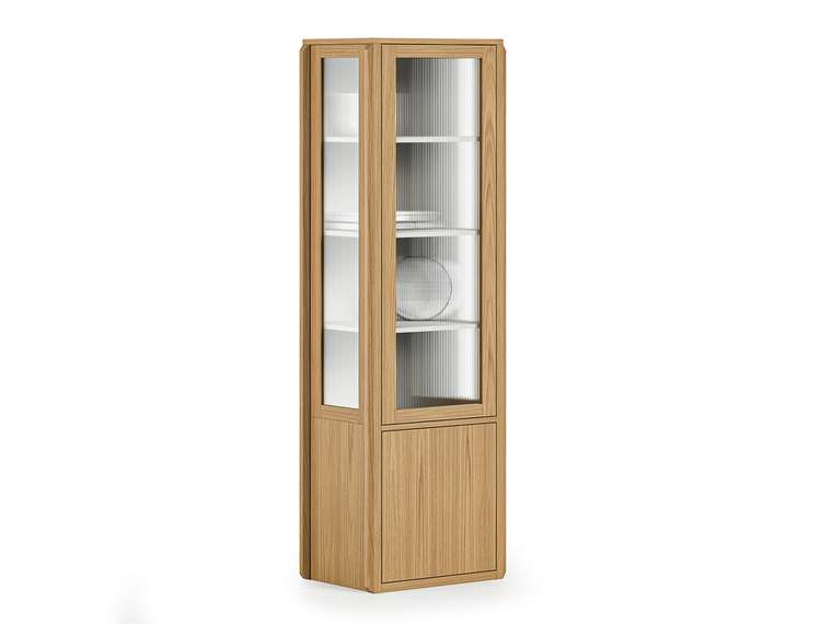 Витрина-буфет Japandi Batten бежевого цвета с рифленым стеклом