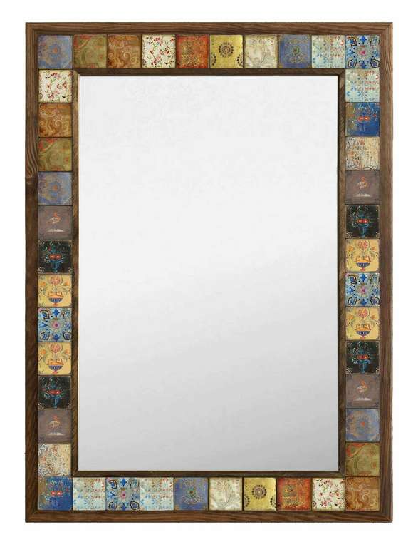 Настенное зеркало с каменной мозаикой 53x73 бежево-голубого цвета