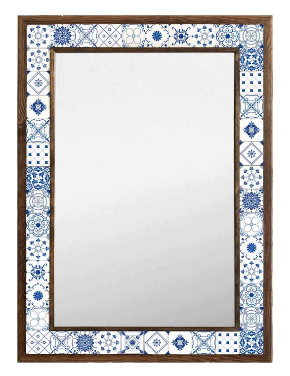 Настенное зеркало с каменной мозаикой 53x73 в раме бело-синего цвета