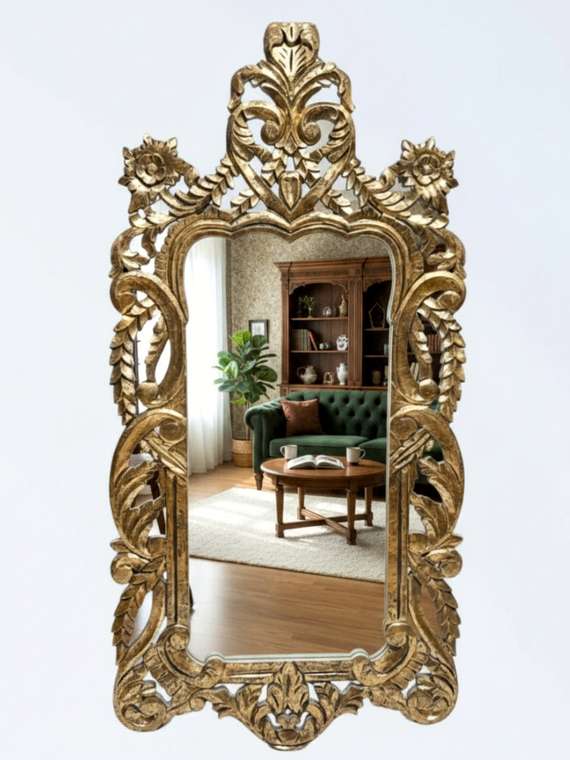 Зеркало GOLD GREY ANTIQUE настенное резное деревянное