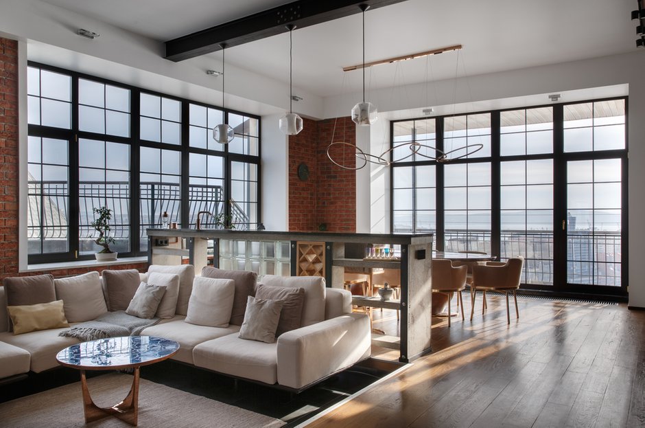 Фотография: Гостиная в стиле Лофт, Квартира, Проект недели, Пентхаус, 4 и больше, Более 90 метров, Владивосток, #эксклюзивныепроекты, Miyao Studio – фото на INMYROOM