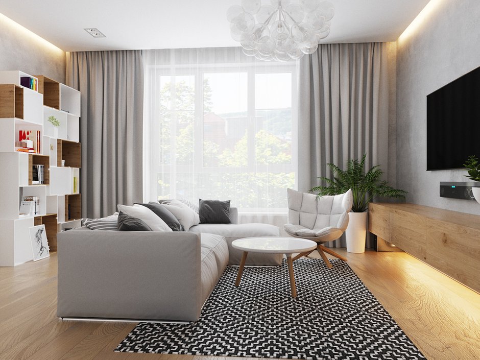 Фотография: Гостиная в стиле Современный, Квартира, Проект недели, Санкт-Петербург, 2 комнаты, 60-90 метров, Монолитно-кирпичный, Кристина Перевышина – фото на INMYROOM