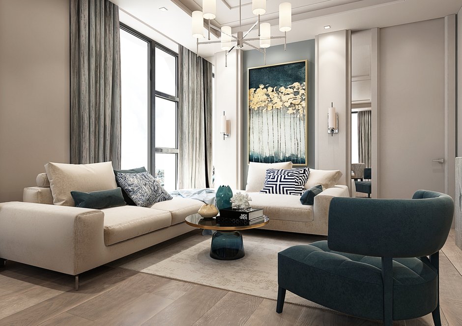 Фотография: Гостиная в стиле Классический, Современный, Квартира, Проект недели, Москва, Beindesign, ЖК «Резиденция Монэ» – фото на INMYROOM