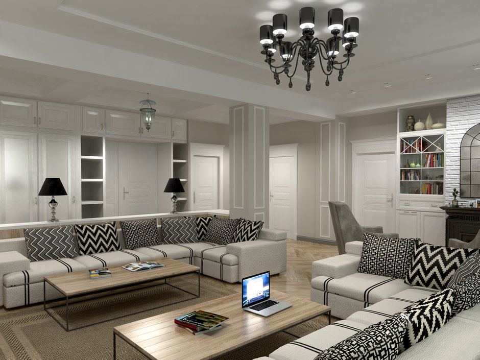 Фотография: Гостиная в стиле Прованс и Кантри, Классический, Современный, Квартира, Проект недели, Москва, Сталинка, Марина Бочарова, 4 и больше, Более 90 метров – фото на INMYROOM