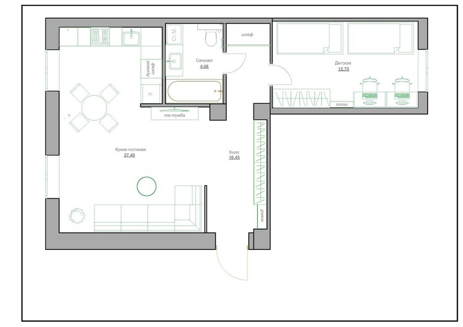 Фотография: Планировки в стиле , Прованс и Кантри, Квартира, Проект дня, Сталинка, Кирпичный дом, 2 комнаты, 40-60 метров, Астрахань, Винтажный, Юлия Горлова – фото на INMYROOM