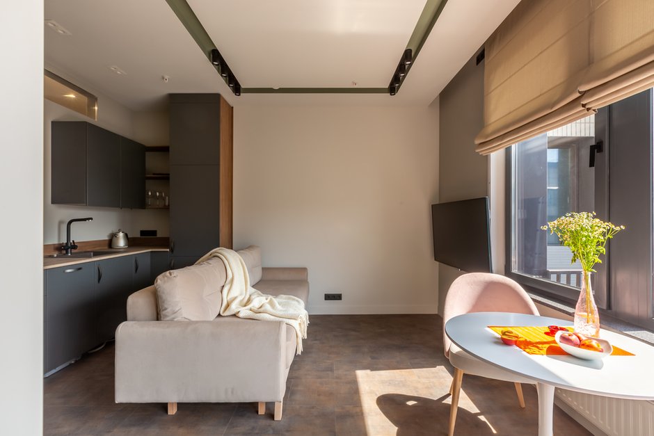 Фотография: Гостиная в стиле Минимализм, Современный, Квартира, Проект недели, Москва, Buro Brainstorm, 1 комната, до 40 метров, 40-60 метров – фото на INMYROOM