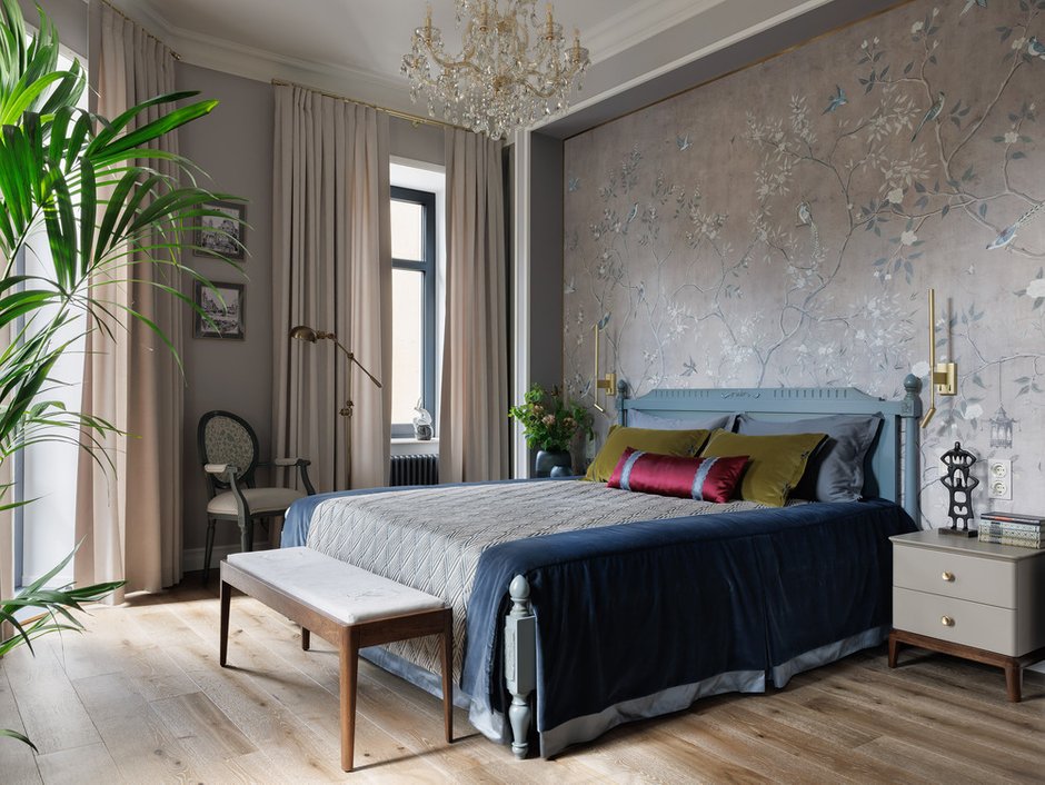 Фото: Спальня в стиле Классика, Модерн, Квартира, Проект дня, Санкт-Петербург, Кирпичный дом, Более 90 метров, модерн с элементами классики и роскоши, Наталья Шмидт – фото на INMYROOM