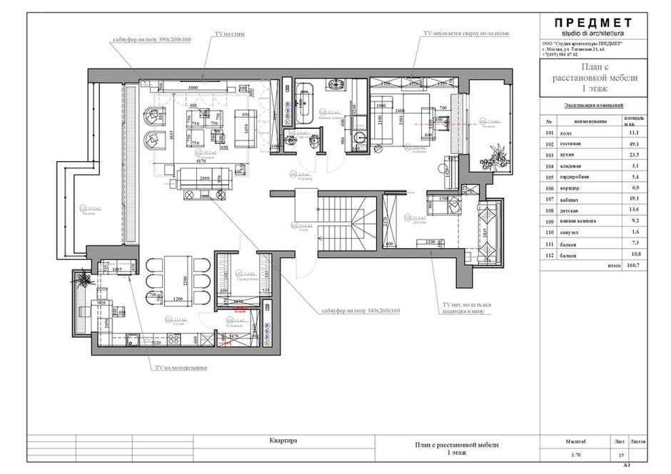 План с расстановкой мебели, 1 этаж