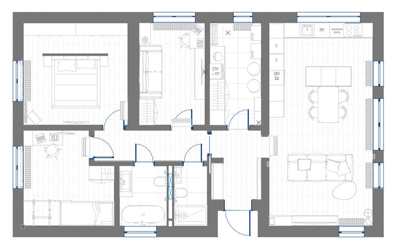 Фотография: Планировки в стиле , Дом, Проект дня, Дом и дача, Московская область, 3 комнаты, Индивидуальный проект, современный с элементами минимализма и скандинавского стиля, Анастасия Давиденко – фото на INMYROOM