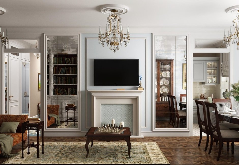 Фотография: Гостиная в стиле Классический, Эклектика, Квартира, Проект недели, Москва, Сталинка, 3 комнаты, 60-90 метров, Татьяна Красикова – фото на INMYROOM