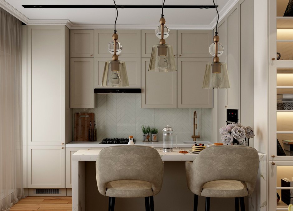Фотография: Кухня и столовая в стиле Современный, Квартира, Проект дня, Бежевый, Неоклассика, интерьер в стиле современной классики, Тверской район, бежевый интерьер, 3 комнаты, Более 90 метров, Тверская область, Дарья Титова – фото на INMYROOM