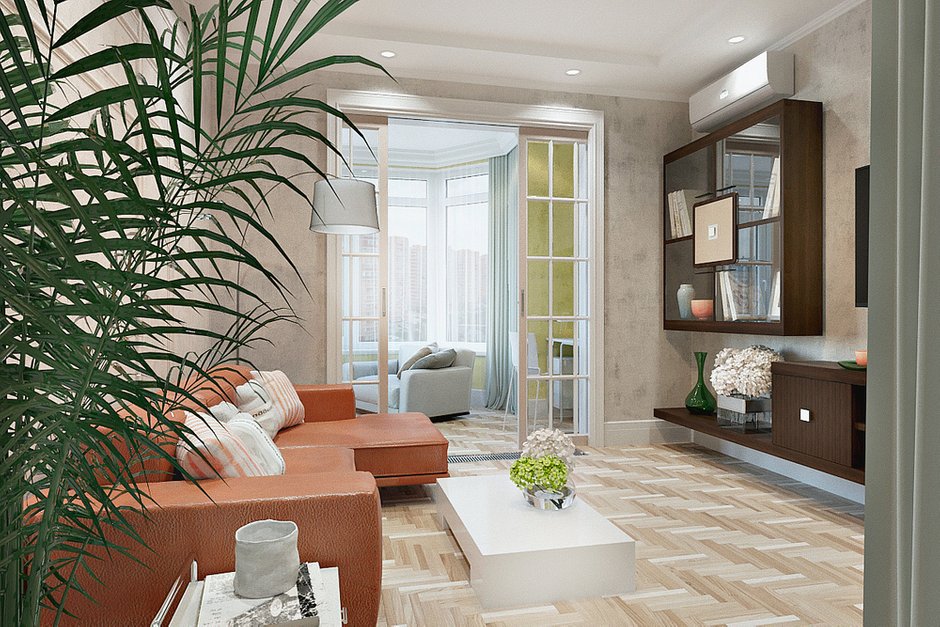 Фотография: Гостиная в стиле Современный, Квартира, Проект недели, Краснодар, Екатерина Кондратюк, Монолитный дом, 1 комната, 40-60 метров – фото на INMYROOM