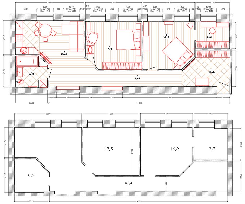 Фотография: Планировки в стиле , Эклектика, Квартира, Проект недели, Санкт-Петербург, 3 комнаты, Более 90 метров, Анна Плакунова – фото на INMYROOM