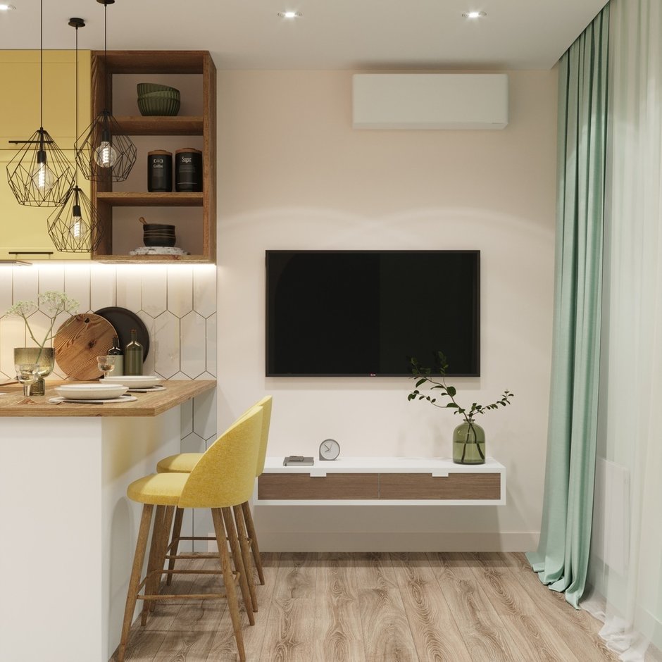 Фотография: Кухня и столовая в стиле Современный, Квартира, Проект дня, Краснодар, 2 комнаты, 40-60 метров, Екатерина Пушкарская – фото на INMYROOM