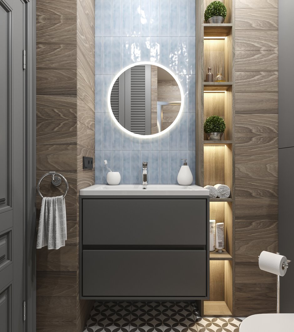 Фотография: Ванная в стиле Современный, Малогабаритная квартира, Квартира, Проект недели, «Атмосфера», Монолитный дом, 1 комната, до 40 метров, Алена Еременко, Ярославль, ПРЕМИЯ INMYROOM – фото на INMYROOM