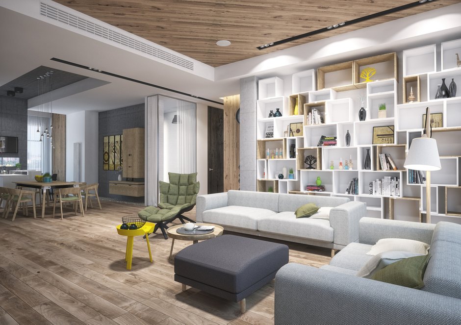 Фотография: Гостиная в стиле Лофт, Скандинавский, Кухня и столовая, Проект недели, Москва, Grafit Architects, ЖК Форт Кутузова – фото на INMYROOM