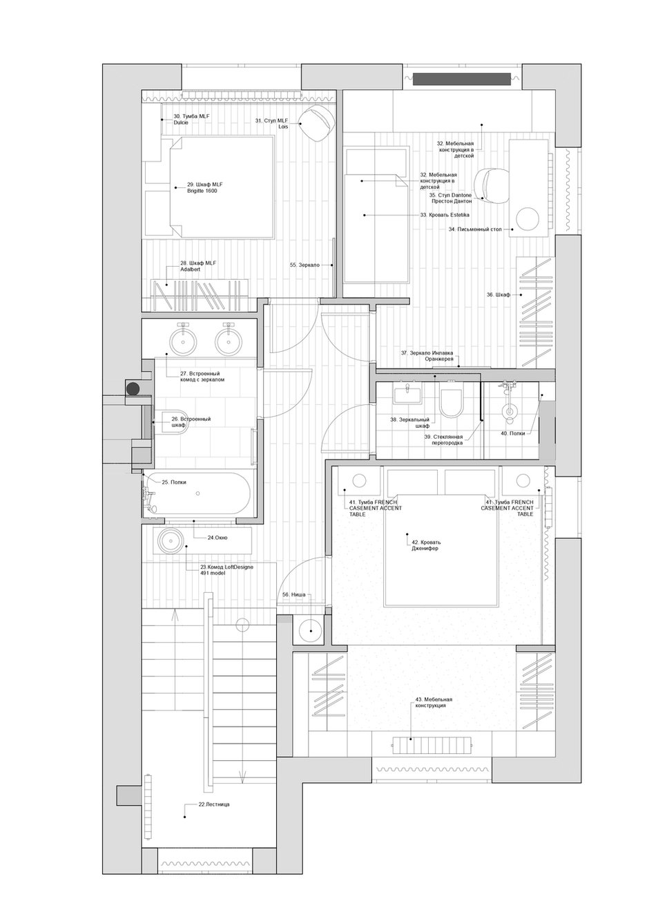План с расстановкой мебели, 2 этаж