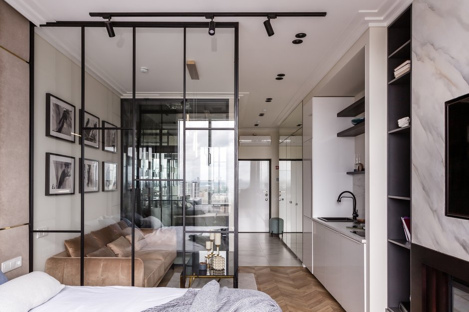 Фотография: Спальня в стиле Современный, Квартира, Проект недели, Москва, до 40 метров, Marmur, Лилия Чеботарева – фото на INMYROOM