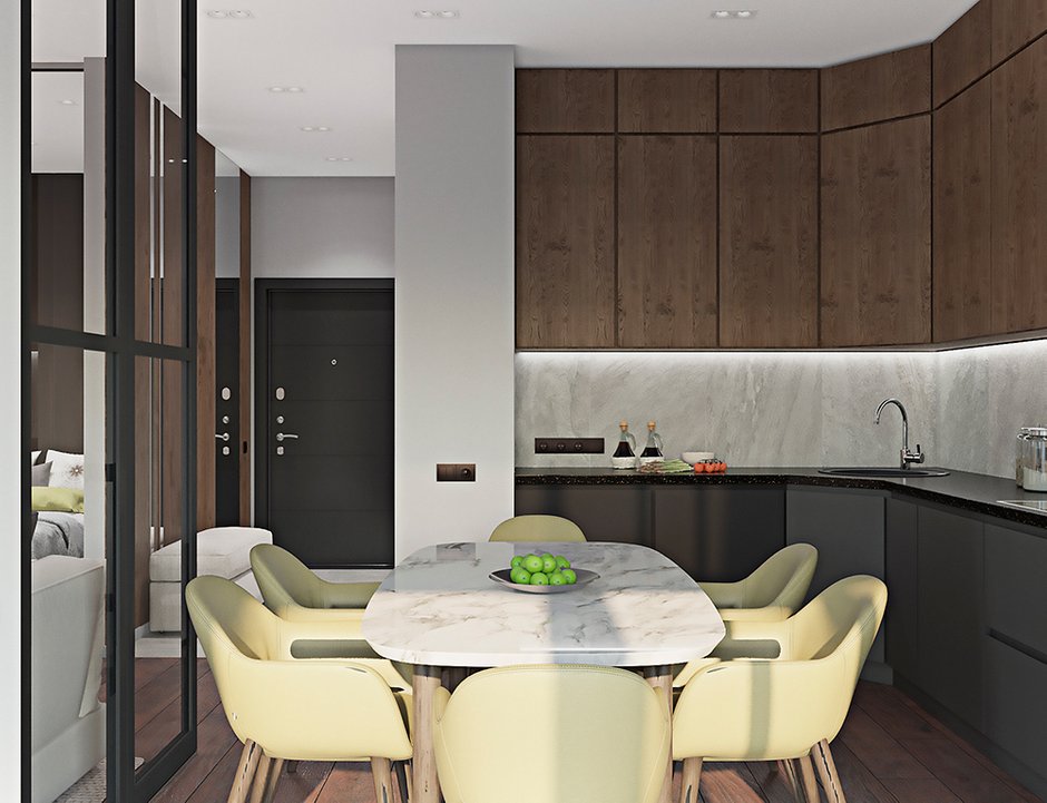 Фотография: Кухня и столовая в стиле Минимализм, Современный, Квартира, Студия, Проект недели, Новая Москва, 40-60 метров, Монолитно-кирпичный, Галина Ло, ЖК Рассказово – фото на INMYROOM