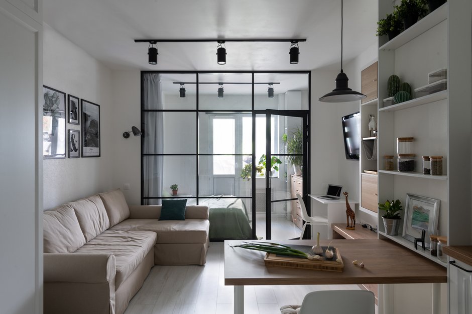 Фотография: Гостиная в стиле Скандинавский, Квартира, Студия, Проект дня, Химки, Монолитный дом, до 40 метров, 40-60 метров, Таисия Чалова – фото на INMYROOM