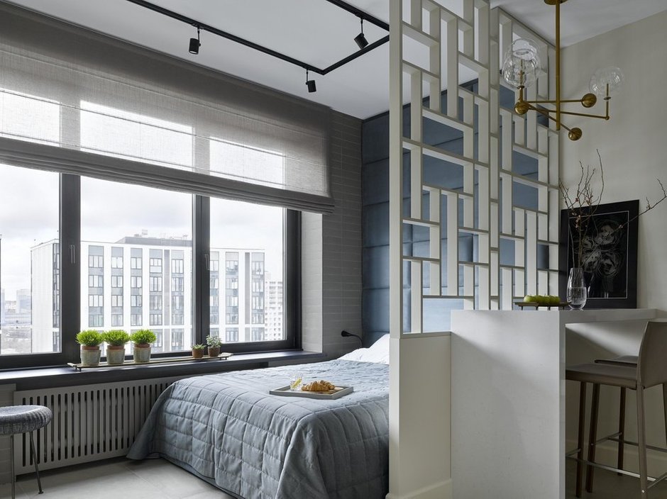 Фотография: Спальня в стиле Современный, Малогабаритная квартира, Квартира, как оформить малогабаритку, идеи для малогабаритки, квартира-студия, Алена Тимонина, Андрей Тимонин, энциклодпедия_малогабаритка, Anova Interior Design, зонирование в малогабаритке, SODA, Екатерина Уланова, Катерина Кузнецова – фото на INMYROOM