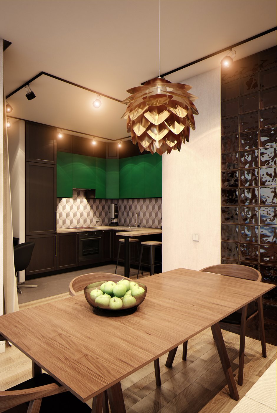 Фотография: в стиле , Современный, Квартира, Vita, Проект недели, Зеленый, Бежевый, Dulux, Коричневый, Барная стойка, Ideal Lux, ИКЕА, Марина Саркисян, Orac Axxent, Hansgrohe, Roca, Московская область, кухня-гостиная, идеи хранения для санузла, Donolux, стена из стеклоблоков, Мытищи, как обустроить балкон, балкон в квартире, Khroma, обустройство отдельной гардеробной, перепланировка студии, гардероб в однушке, ARTE LAMP, барная стойка на кухне, гардеробная в однушке, кухня-гостиная дизайн, студия в современном стиле, плитка на кухне, современный стиль в интерьере, гардеробная в квартире, зона отдыха на балконе, современные сценарии освещения, как создать современный и модный интерьер, дизайн однокомнатной квартиры, Huppe, кухня-гостиная с барной стойкой, планировка студии, как оформить рабочее место в гостиной, спальня без окна, мужской интерьер, душевая кабина в ванной, организация системы хранения на кухне, как оформить студию для молодого человека, интерьер квартиры для молодого человека, «Огого обстановочка!», Aleluia Ceramicas, Cezar, Bayker – фото на INMYROOM