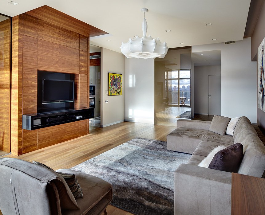 Фотография: Гостиная в стиле Современный, Квартира, Минимализм, Проект недели, Москва, новостройка, Антон Крылов, Монолитный дом, 3 комнаты, Более 90 метров – фото на INMYROOM