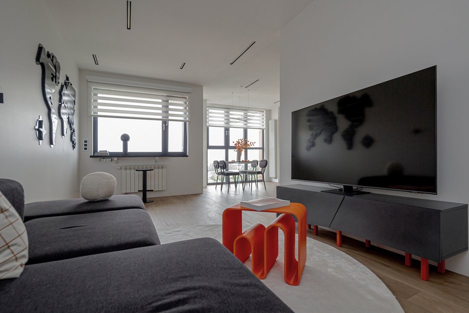 Фотография: Гостиная в стиле Современный, Квартира, Проект дня, Москва, 2 комнаты, 60-90 метров, Анастасия Дубовскова, ЖК «Яуза Парк» – фото на INMYROOM