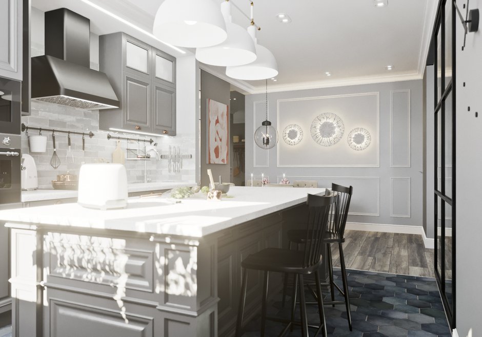 Фотография: Кухня и столовая в стиле Классический, Современный, Квартира, Проект недели, Новосибирск, студия Mango, Монолитный дом, 3 комнаты, Более 90 метров – фото на INMYROOM