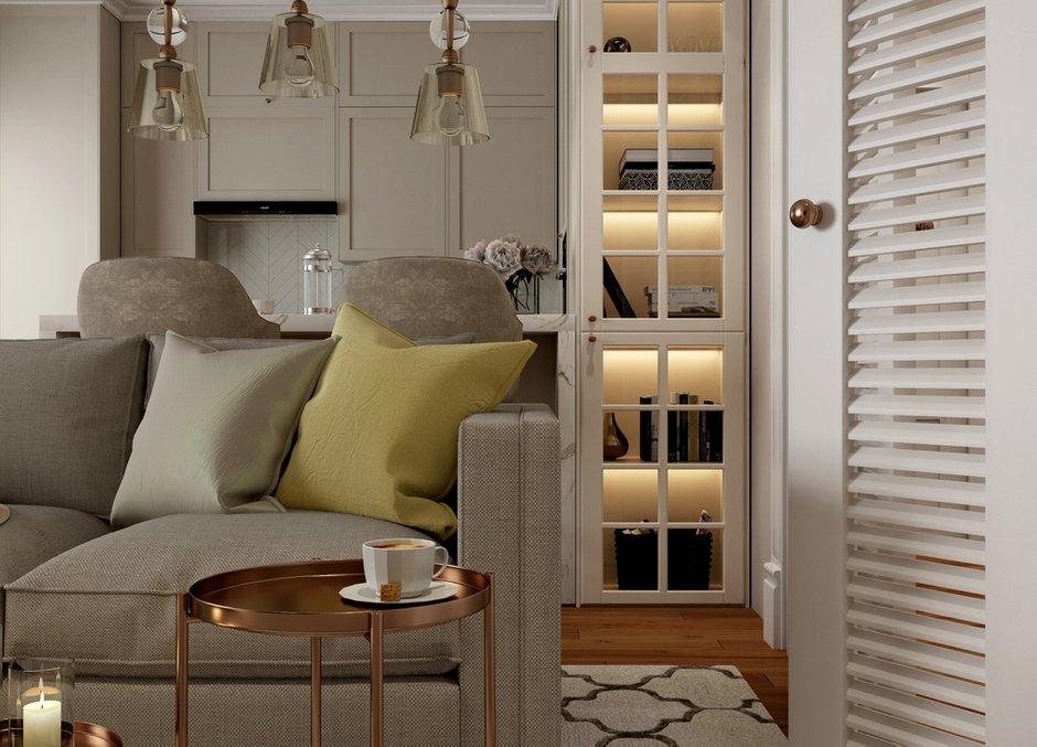 Фотография: Гостиная в стиле Современный, Квартира, Проект дня, Бежевый, Неоклассика, интерьер в стиле современной классики, Тверской район, бежевый интерьер, 3 комнаты, Более 90 метров, Тверская область, Дарья Титова – фото на INMYROOM