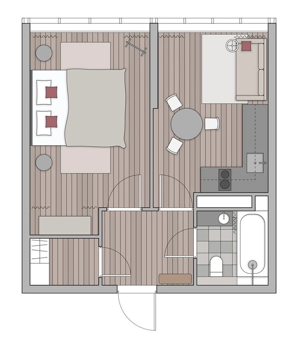 Фотография:  в стиле , Эклектика, Малогабаритная квартира, Квартира, Проект дня, Краснодар, 1 комната, до 40 метров, Ольга Суворова – фото на INMYROOM