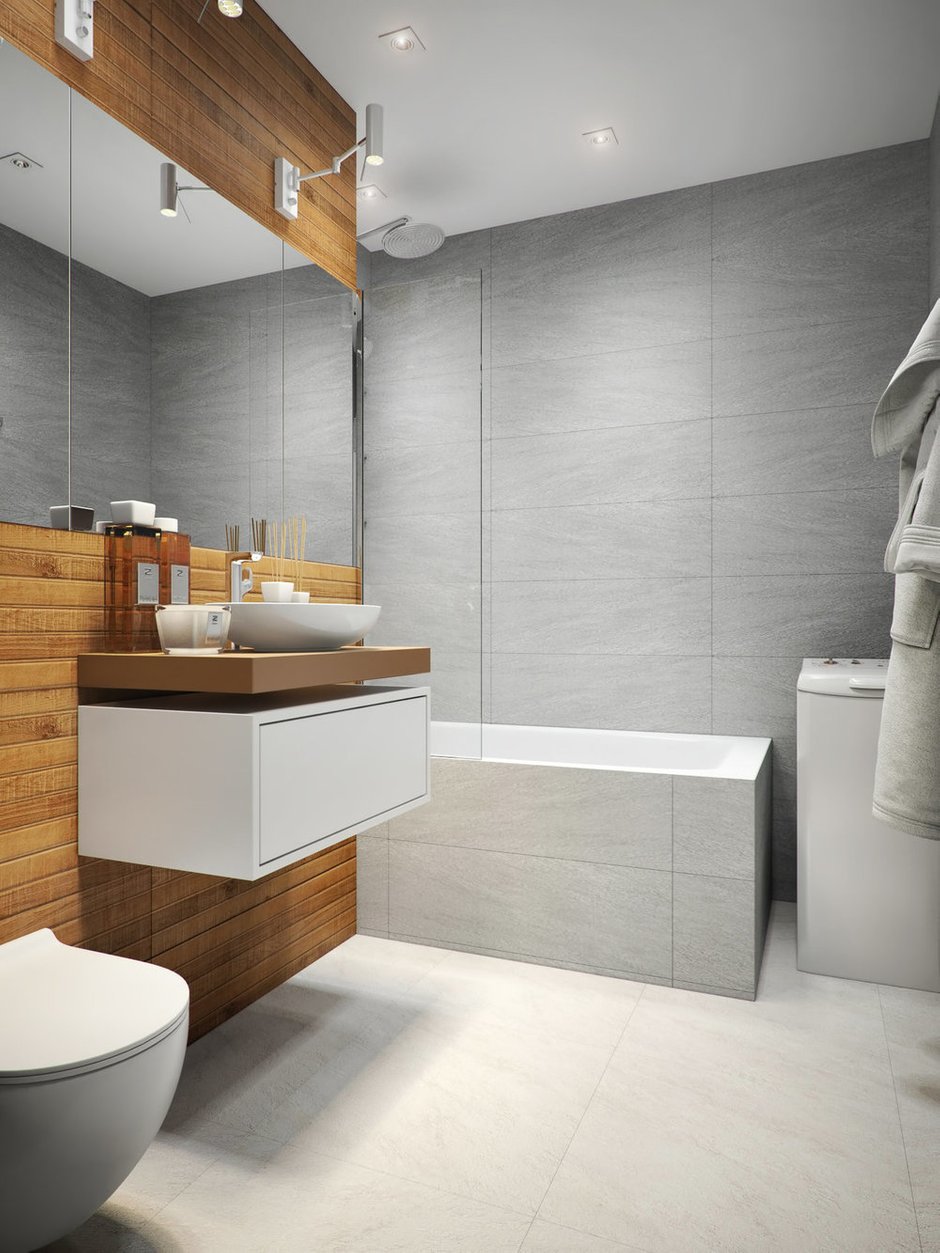 Фотография: Ванная в стиле Современный, Квартира, Проект недели, Бежевый, Серый, 2 комнаты, 40-60 метров, Олеся Березовская – фото на INMYROOM