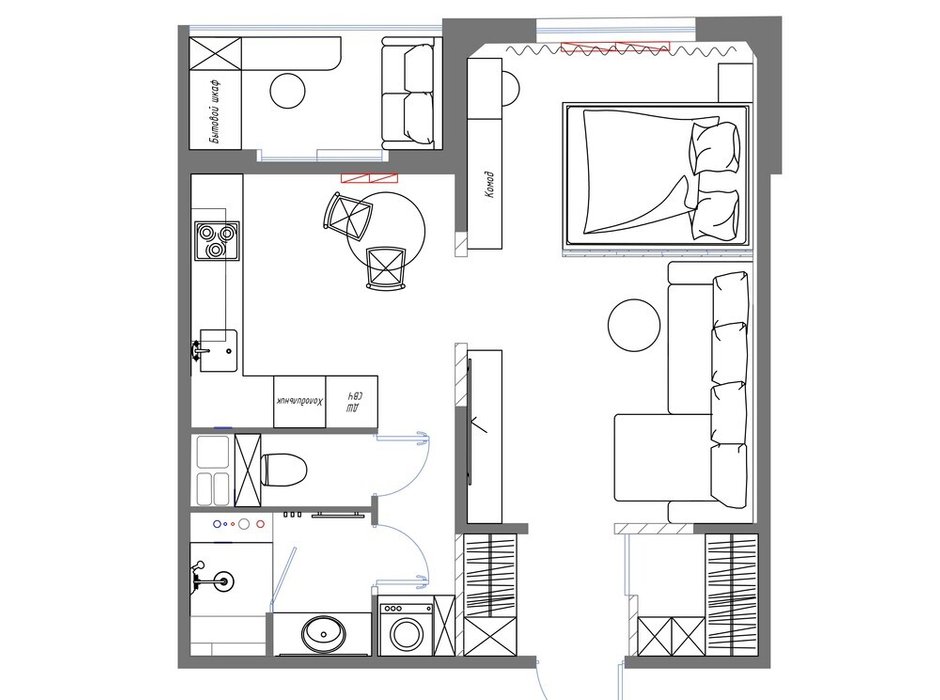 Фотография: Планировки в стиле , Современный, Малогабаритная квартира, Квартира, Проект дня, Беларусь, Панельный дом, 1 комната, 40-60 метров, Жодино, Мария Назарова – фото на INMYROOM