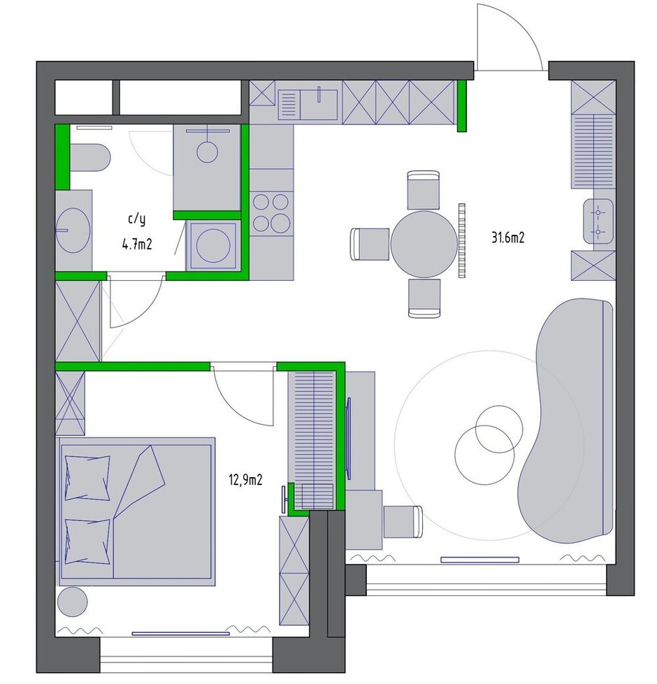 Фотография:  в стиле , Квартира, Проект дня, Москва, 1 комната, 40-60 метров, минимализм, современный, Мария Куймазова – фото на INMYROOM