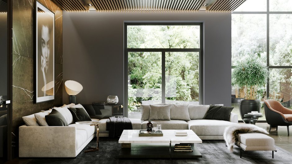 Фотография: Гостиная в стиле Минимализм, Кухня и столовая, Ванная, Спальня, Современный, Дом, Белый, Проект недели, Черный, Бежевый, Монолитный дом, 4 и больше, Более 90 метров, ПРЕМИЯ INMYROOM – фото на INMYROOM