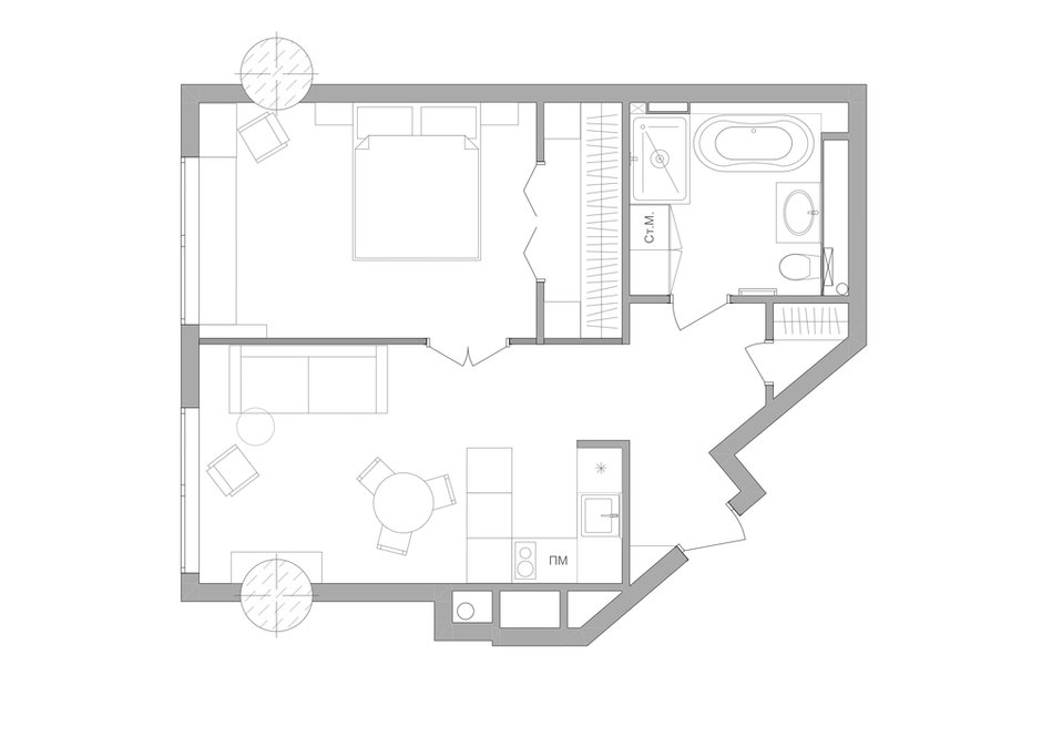 Фотография: Планировки в стиле , Современный, Квартира, Проект недели, Москва, 2 комнаты, 40-60 метров, Ирина Балданова – фото на INMYROOM