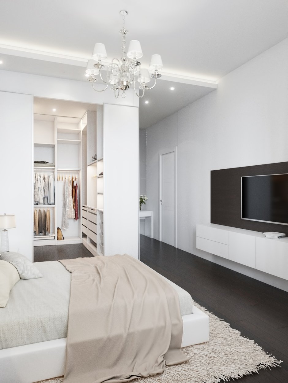 Фотография: Спальня в стиле Современный, Квартира, Проект недели, Москва, Монолитный дом, 2 комнаты, 60-90 метров, Анна Русскина, ЖК  «Белый парк-2» – фото на INMYROOM