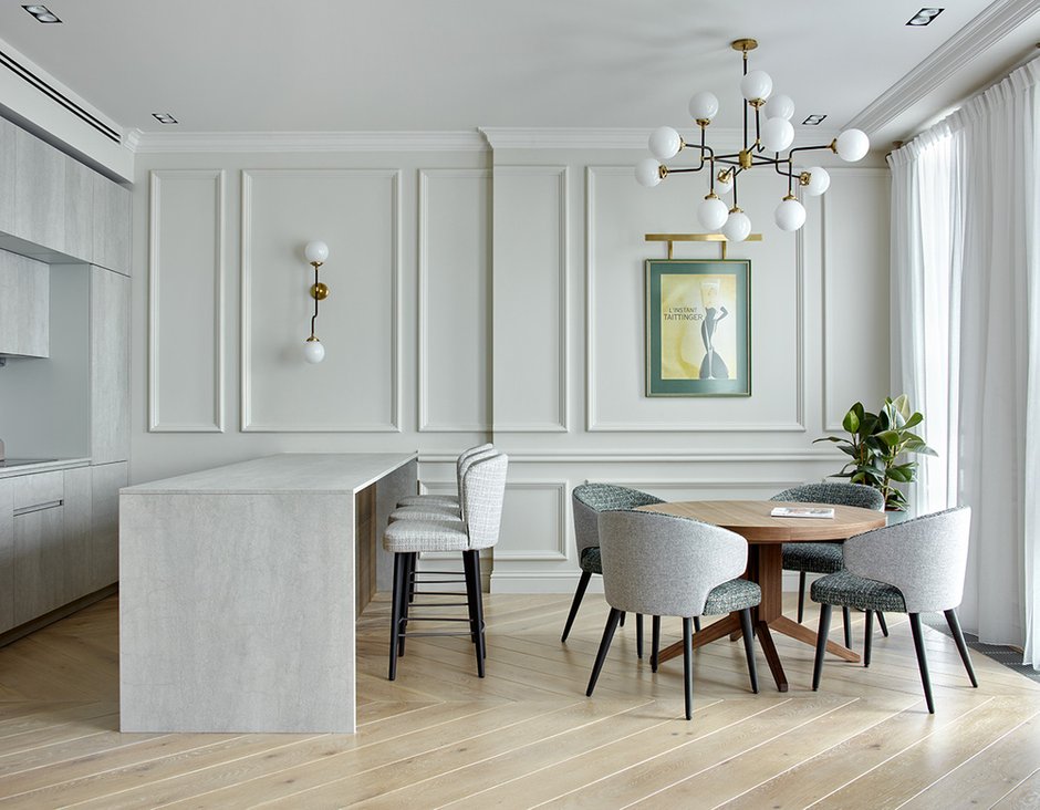 Фотография: Кухня и столовая в стиле Современный, Классический, Квартира, Проект недели, Москва, Ариана Ахмад, Татьяна Карякина, 2 комнаты, Более 90 метров, Монолитно-кирпичный, ЖК «Мосфильмовский», #эксклюзивныепроекты – фото на INMYROOM