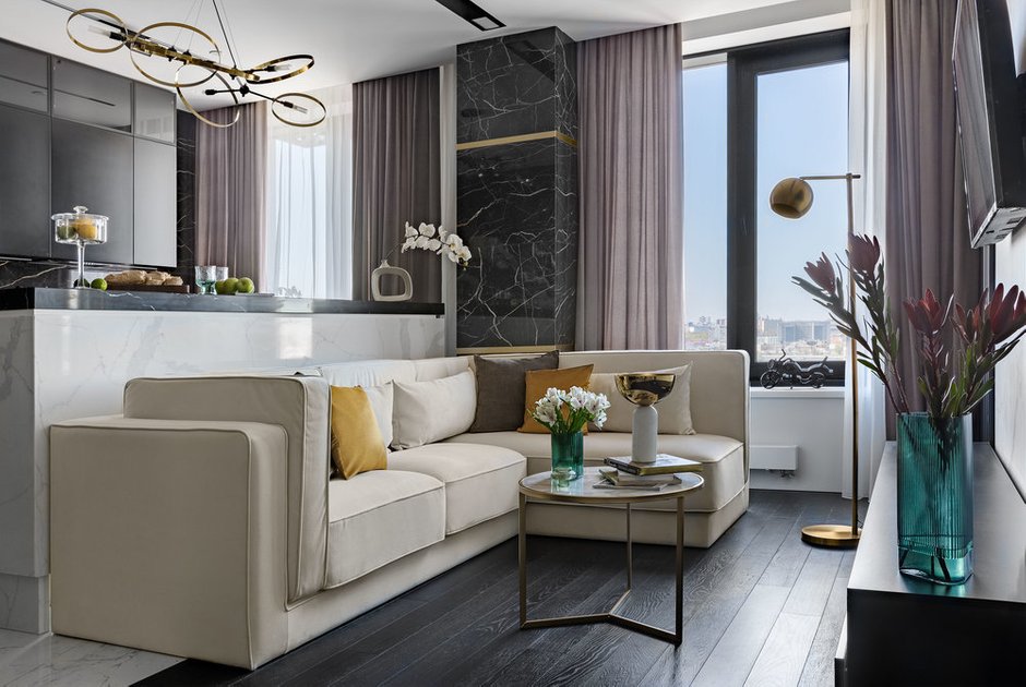 Фотография: Гостиная в стиле Современный, Квартира, Проект недели, Москва, 2 комнаты, 60-90 метров, Interer Architects – фото на INMYROOM