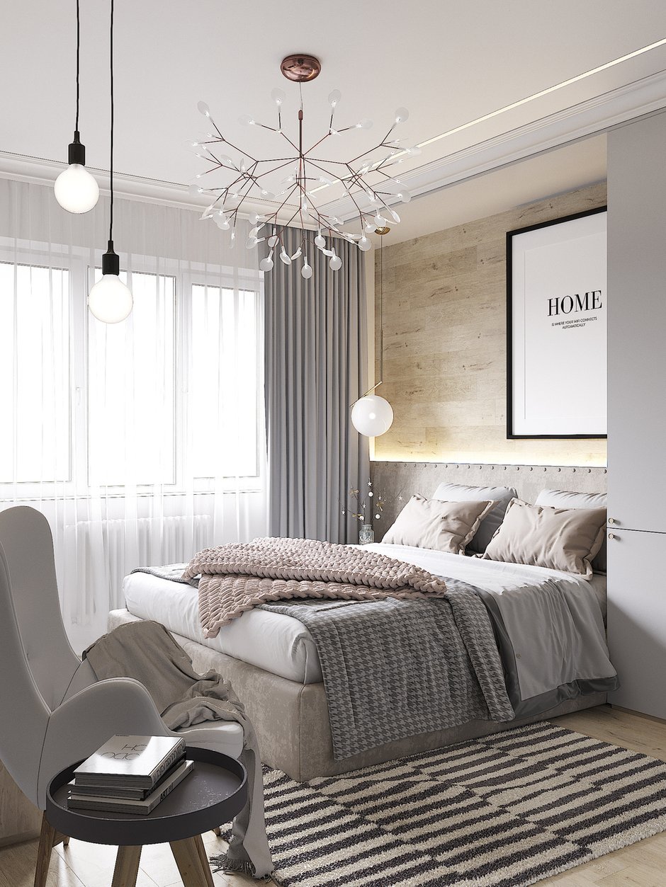 Фотография: Спальня в стиле Современный, Скандинавский, Квартира, Минимализм, Проект недели, Санкт-Петербург, Монолитный дом, 2 комнаты, 60-90 метров, Денис Красиков, Cartelle Design, Анастасия Стручкова – фото на INMYROOM