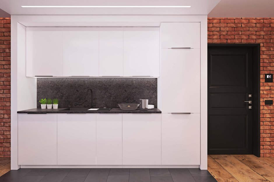 Фотография: Кухня и столовая в стиле Лофт, Минимализм, Квартира, Проект недели, Одинцово, Geometrium, Московская область, Монолитный дом, 2 комнаты, 60-90 метров – фото на INMYROOM