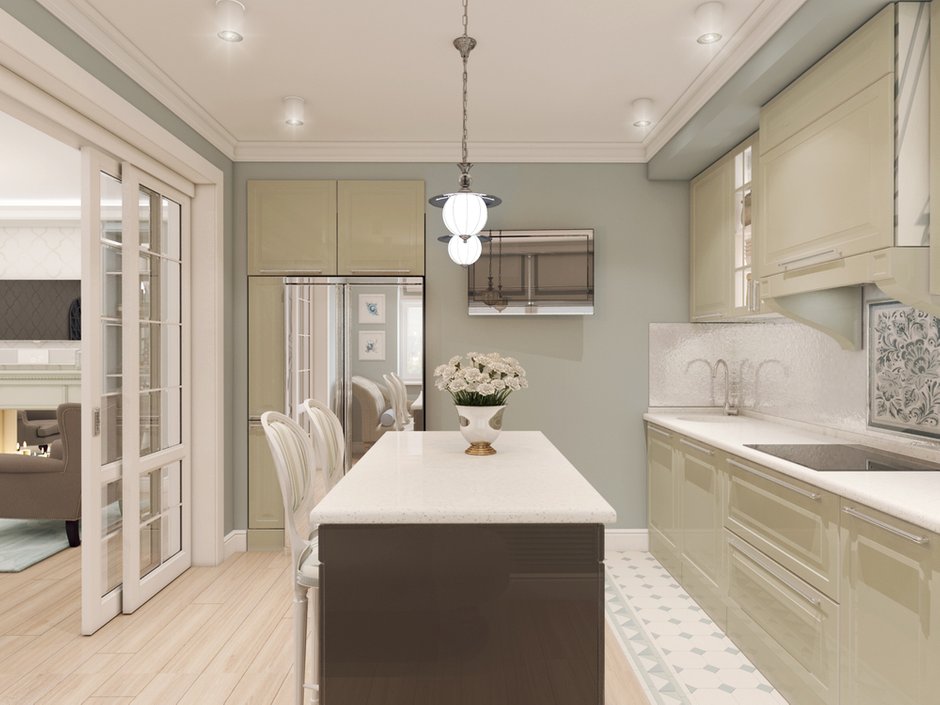 Фотография: Кухня и столовая в стиле Классический, Современный, Квартира, Проект недели, Красногорск, Московская область, Яна Волкова, Юрий Волков, Студия Волковых, новостройка, Монолитный дом, 3 комнаты, Более 90 метров – фото на INMYROOM