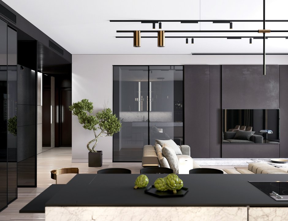 Фотография: Гостиная в стиле Современный, Квартира, Miele, Проект недели, Москва, Quadro room, 4 и больше, Более 90 метров – фото на INMYROOM