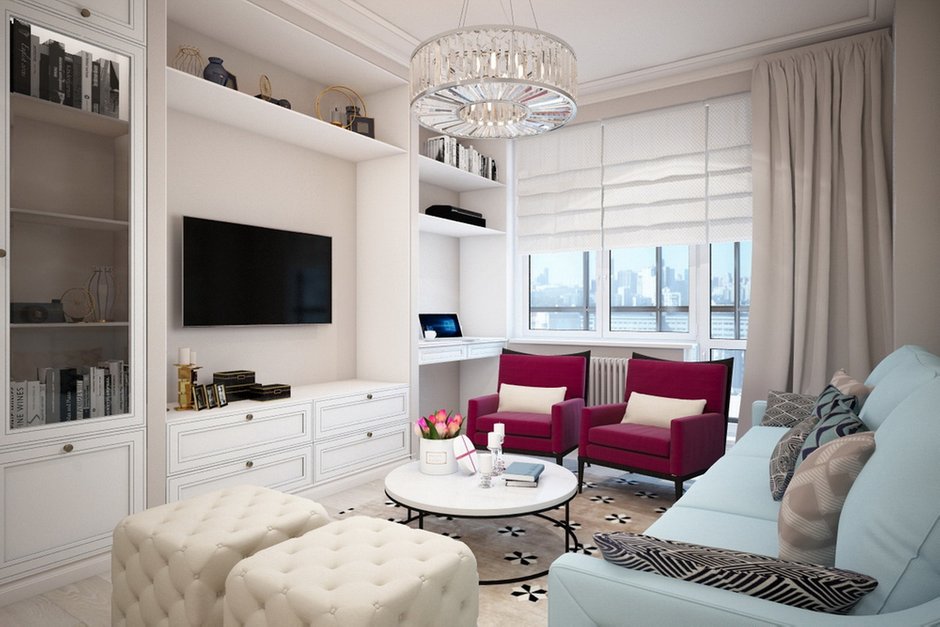 Фотография: Гостиная в стиле Прованс и Кантри, Современный, Квартира, Проект недели, Санкт-Петербург, новостройка, Светлана Иванова, Кирпичный дом, Монолитный дом, 2 комнаты, 60-90 метров – фото на INMYROOM