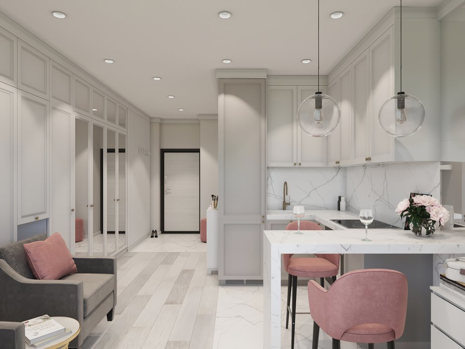 Фотография: Кухня и столовая в стиле Современный, Малогабаритная квартира, Квартира, Студия, Проект недели, Монолитный дом, до 40 метров, Котельники, Диана Бганова – фото на INMYROOM