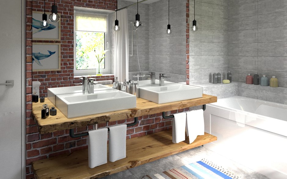 Фотография: Ванная в стиле Лофт, Дом, Проект недели, Дом и дача, Московская область, Кирпичный дом, Алеся Котова – фото на INMYROOM