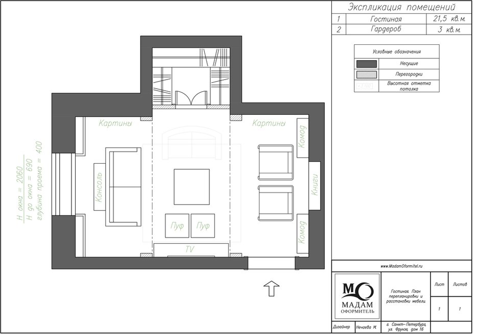 Фотография:  в стиле , Гостиная, Проект недели, Сталинка, Мария Нечаева – фото на INMYROOM