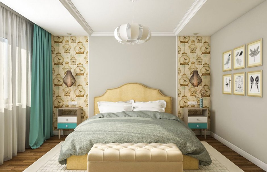 Фотография: Спальня в стиле Современный, Проект недели, Москва, Желтый, Серый, Катерина Жукова, новостройка – фото на INMYROOM